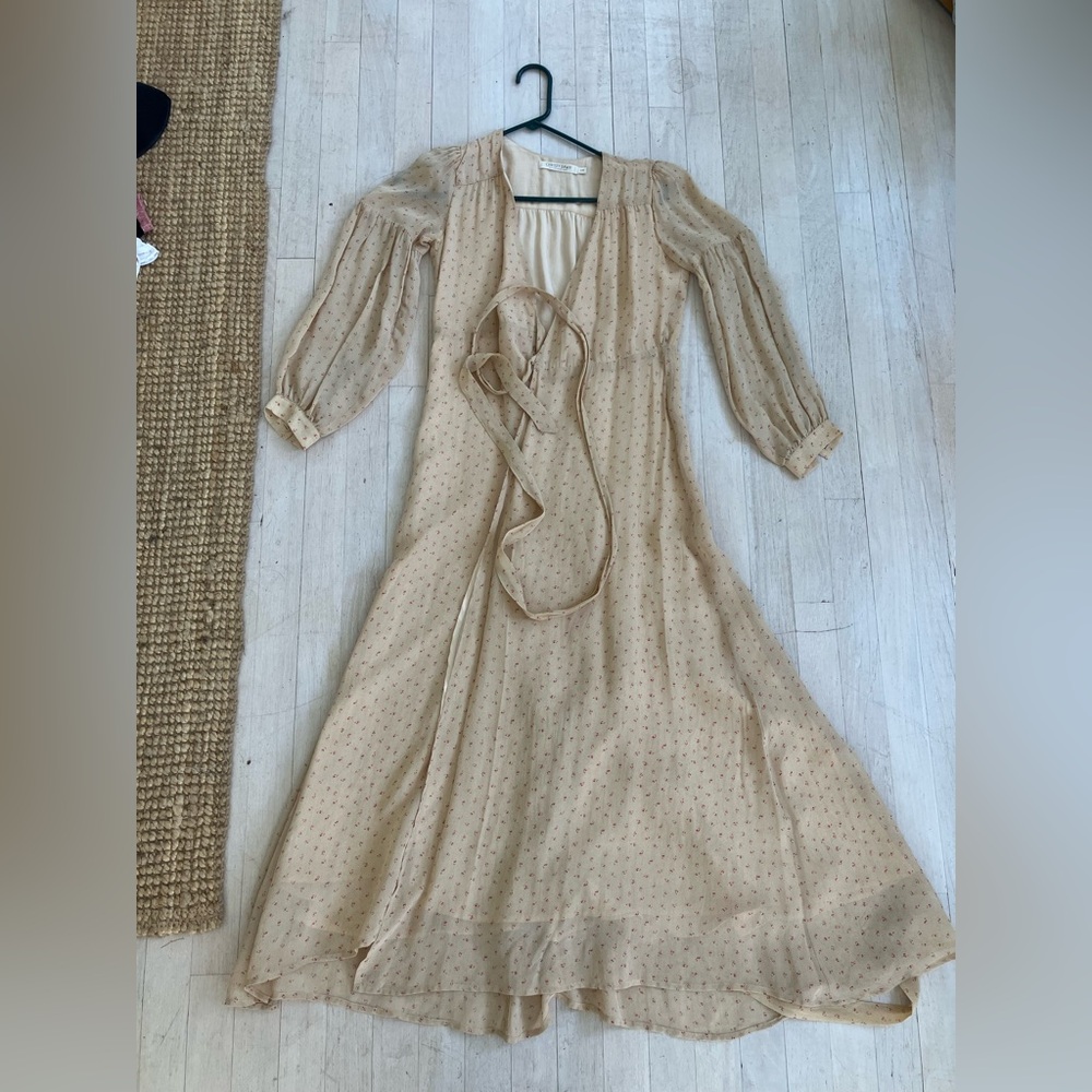 Christy Dawn Tan Long Sleeve Wrap Dress